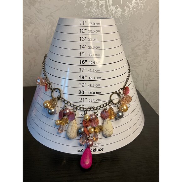 Statement Multi-Bead Chunky Necklace With Pink Pendant - Picture 5 of 5